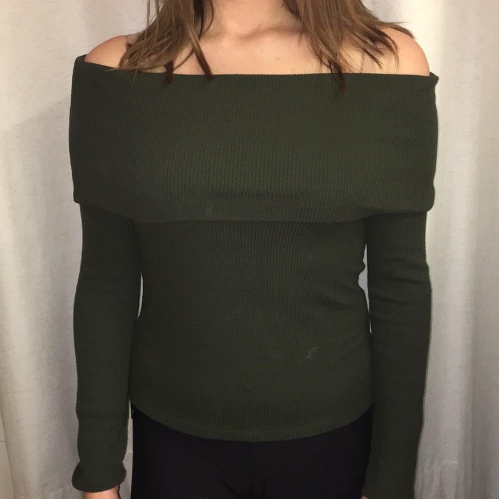 Olive green off the shoulder sweater